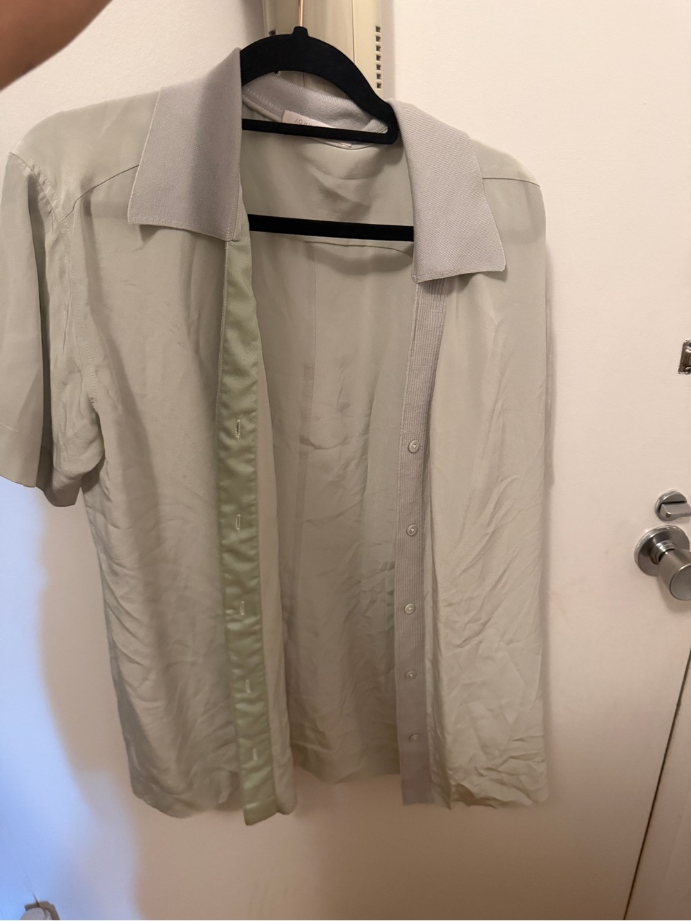 John Elliott Light Sage Button-Up Top with Subtle Texture
